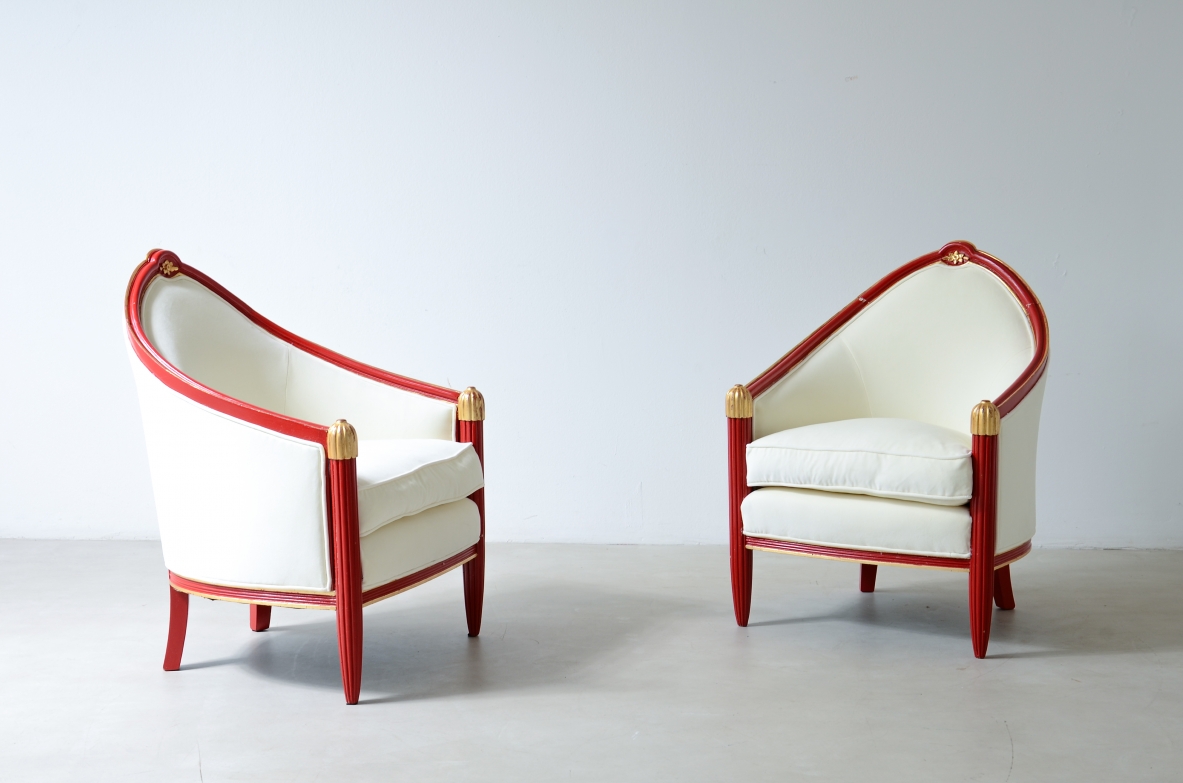 pair of lacquered and gilded wood tub chairs France, circa 1930.