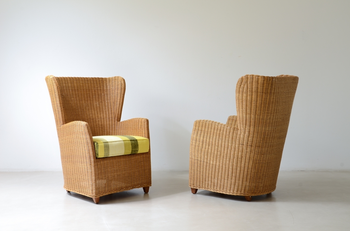 Two large woven rattan armchairs. Italian manufacture, circa 1960.