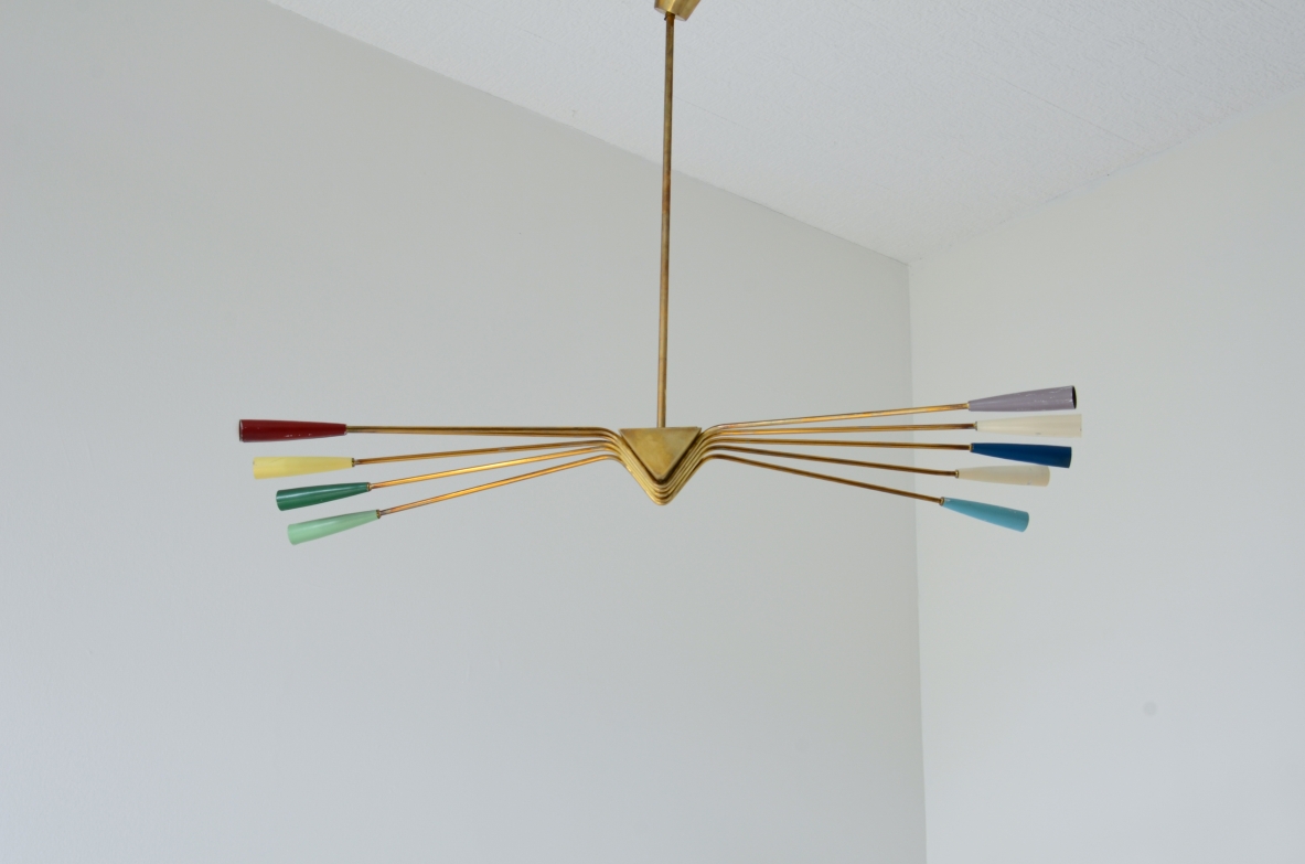 Oscar Torlasco  Large 10-light chandelier, Manufactured by Lumi Milano, ca.1950.