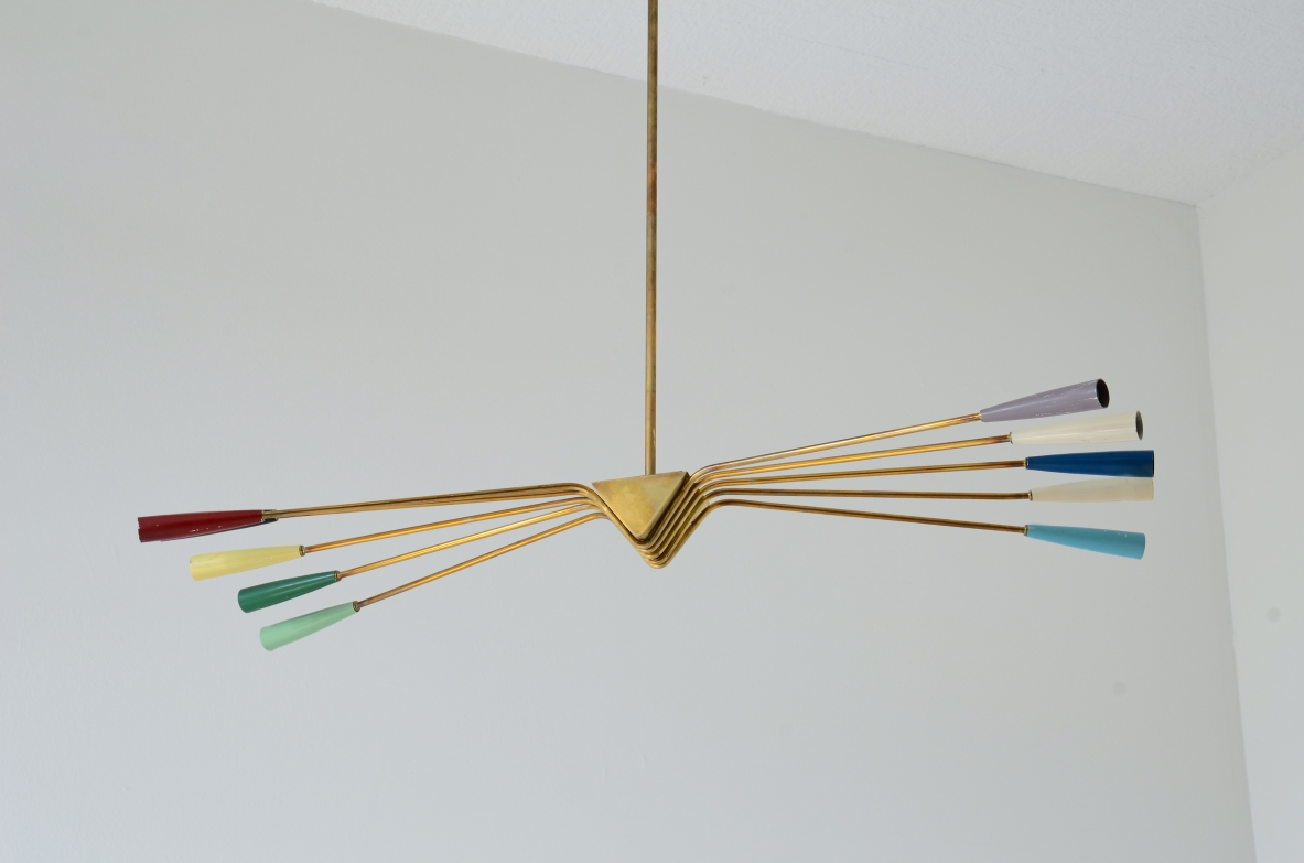 Oscar Torlasco  Large 10-light chandelier, Manufactured by Lumi Milano, ca.1950.