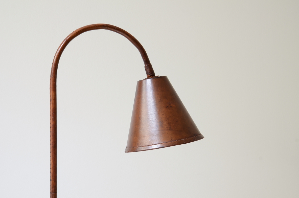 Jacques Adnet  Reading lamp entirely covered in leather. designed for Valenti, Spain, 1940.