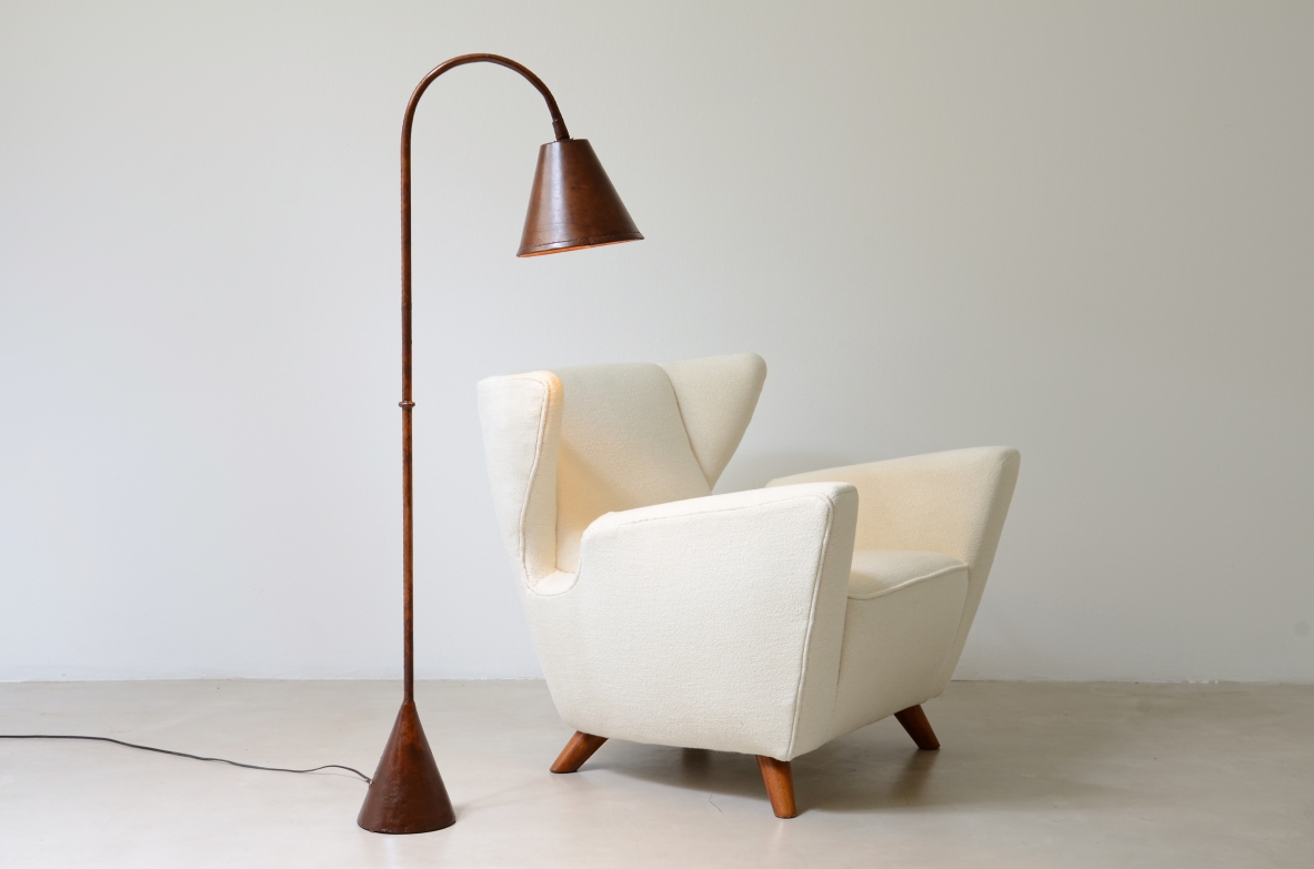 Jacques Adnet  Reading lamp entirely covered in leather. designed for Valenti, Spain, 1940.