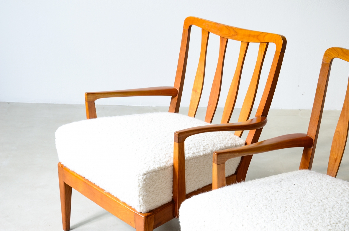 small armchairs in shaped cherry wood, Attributed to Paolo Buffa, circa 1940–50.