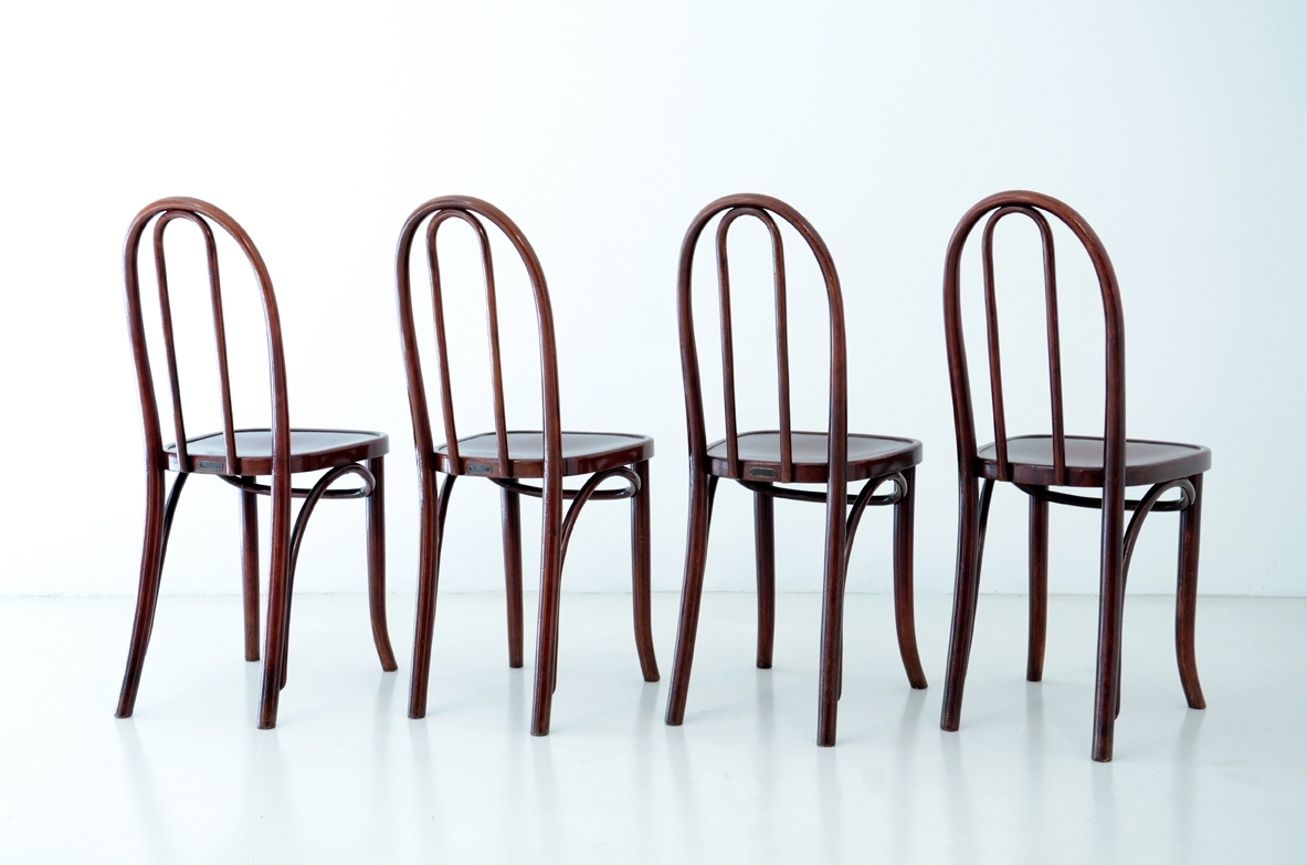 Koloman Moser, set of four rare chairs produced by Thonet, Austria, 1900ca.