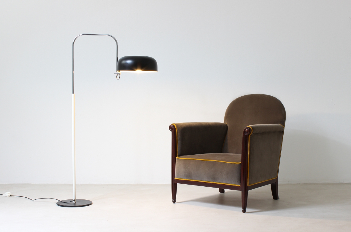 Pair of art deco armchairs in carved wood and padded fabric.  French manufacture, 1930s.