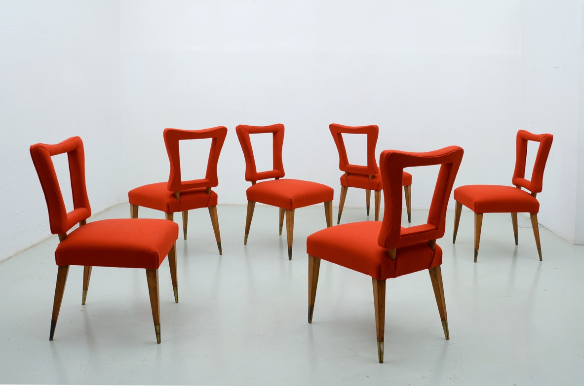 sedie vintage, galleria modernariato milano, panno rosso