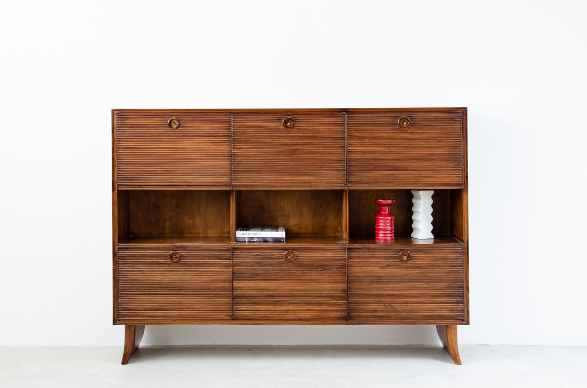 Paolo Buffa, unique Italian 1940's highboard with six grinded doors. and beautiful handles.