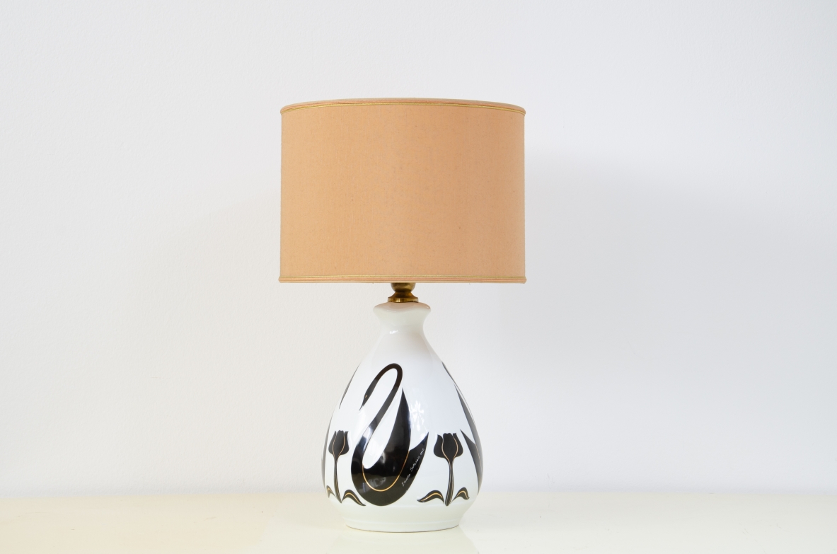 Ettore Sottsass, table lamp with painted ceramic base.  Signed Ettore Sottsass, 1962.