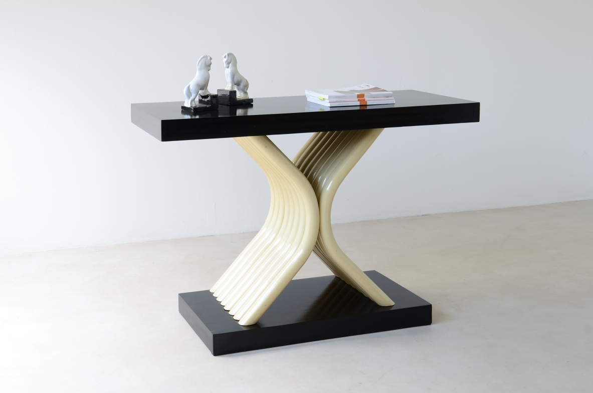 Guglielmo Ulrich, console in ebonized wood with wide engraved mirror, 1936