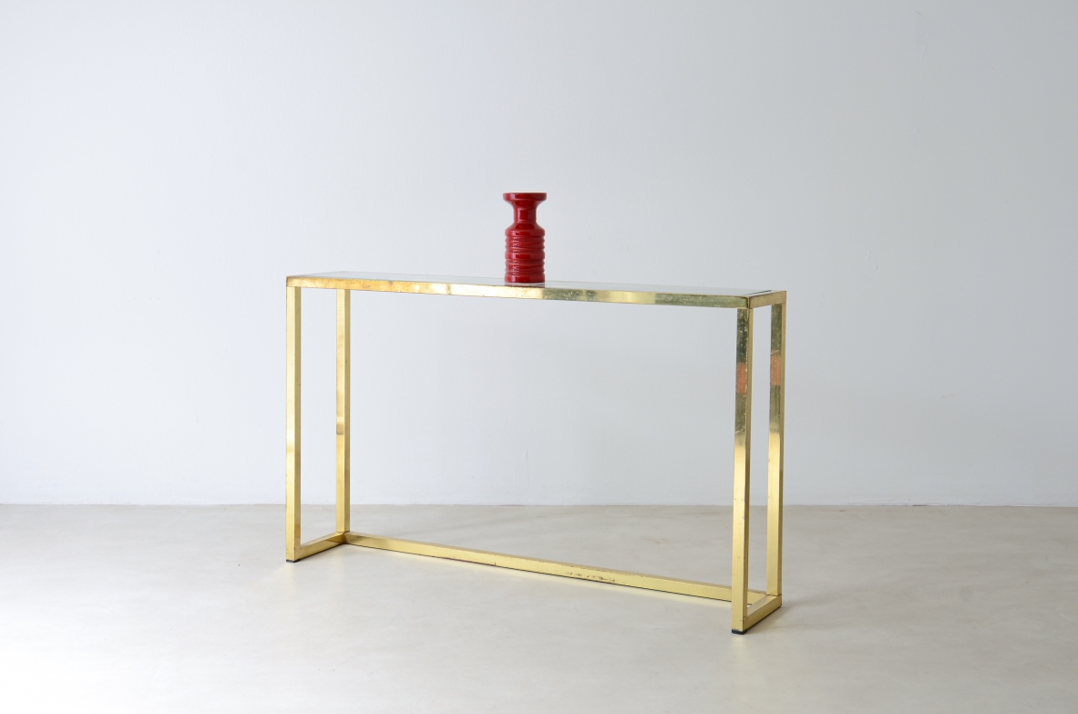 Romeo Rega  Brass console with ground glass top.  Italian manufacture 1970s.
