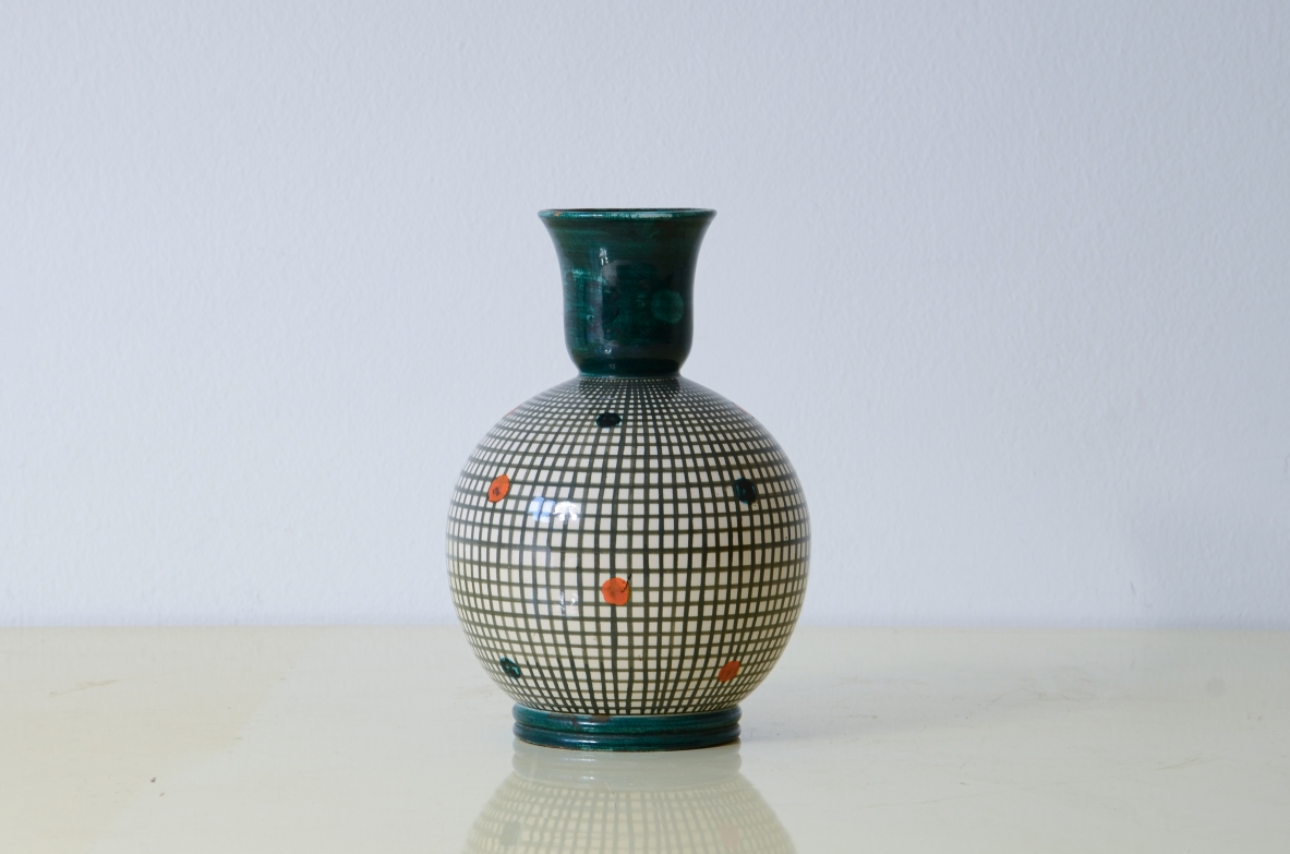 Ceramiche Rometti  Vaso finito a maiolica con decoro geometrico . Manifattura Umbertide 1940ca
