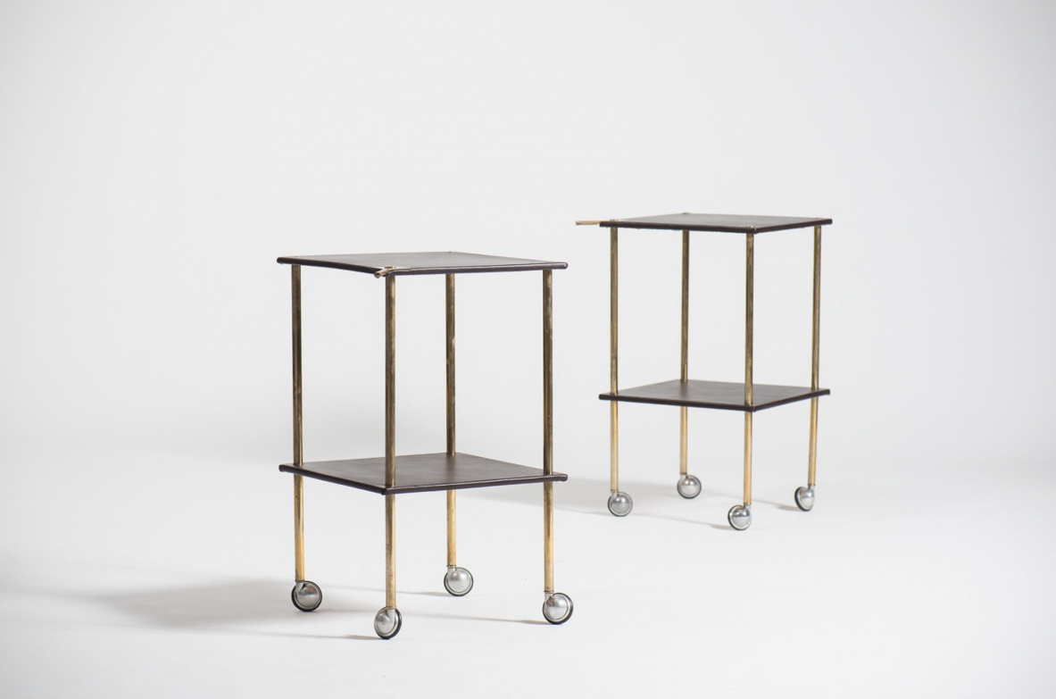 Luigi Caccia Domignoni. Modern food trolley in brass and wood covered in cloth. Azucena anni '60