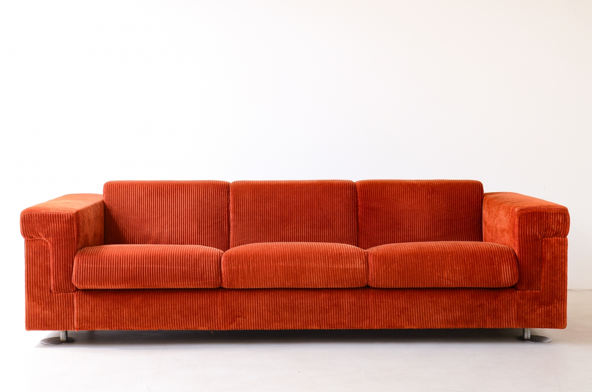 ABV Borsani  Elegant three-seater sofa with steel feet and corduroy covering.1970