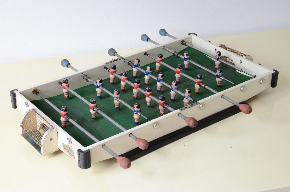 Lacquered wood table football with green cloth.  France 1930s.