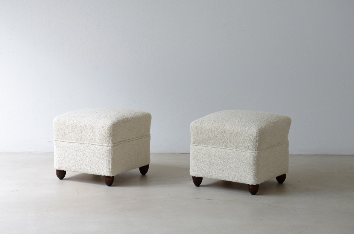 Pair of upholstered wooden seats. Italian manufacture 1940s.