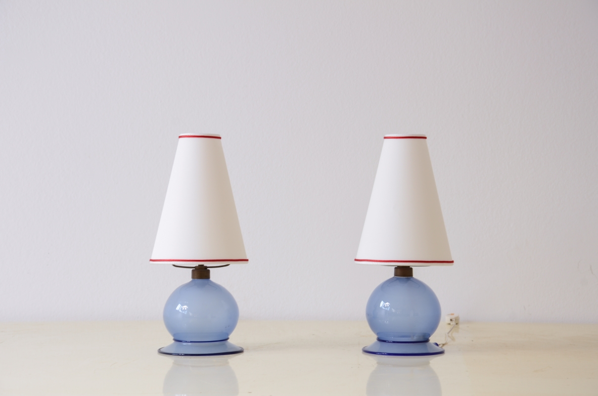 Venini Murano  Pair of small blown glass lamps from Murano. 1940's