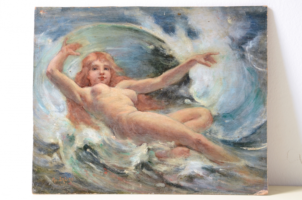 Adolphe Lalyre  Nude of a Young Mermaid, oil on panel, ca. 1900.
