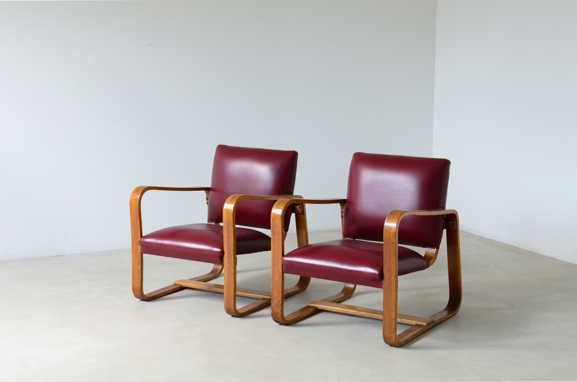 Giuseppe Pagano  Pair of Rationalist armchairs designed in 1938 for the interiors of Bocconi